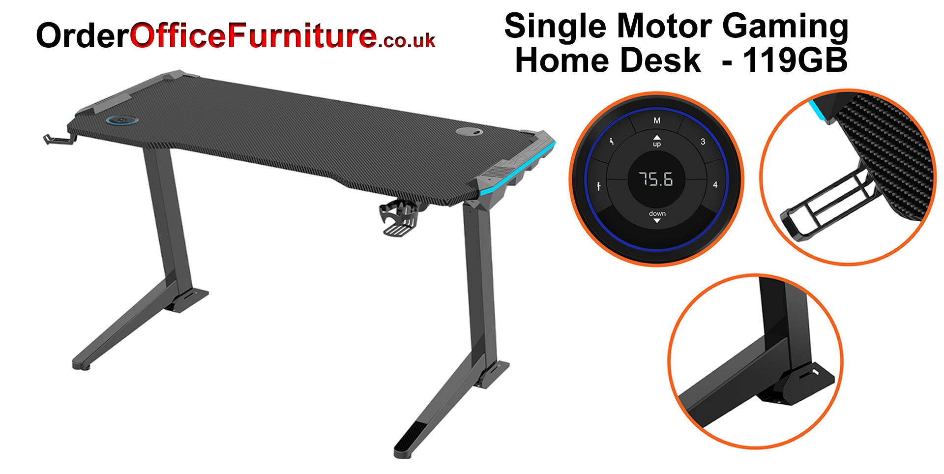 Order Office Furniture Single Motor Electric Home Gaming Desk - OOF119GB